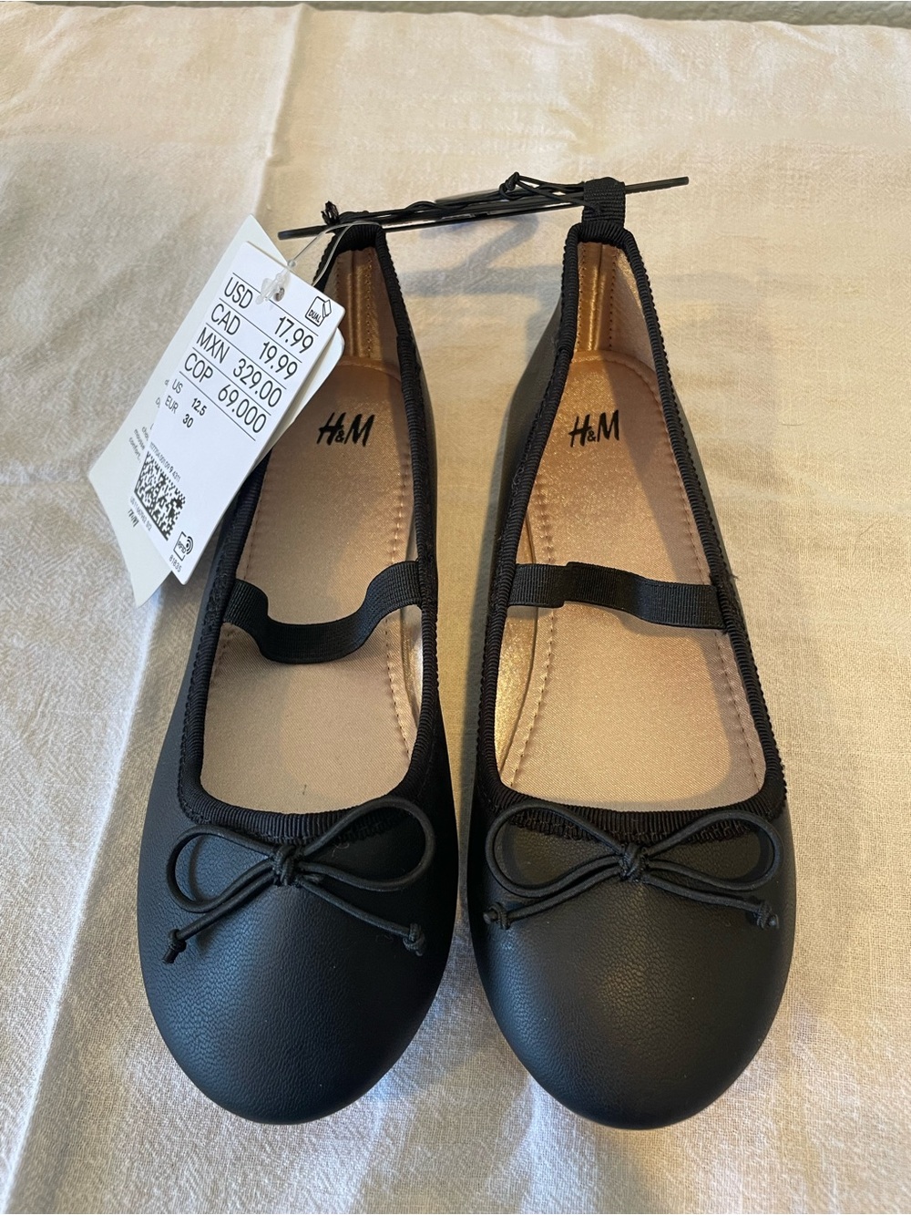 H&M Black Girls' Ballet Flats with Elastic Strap and Bow